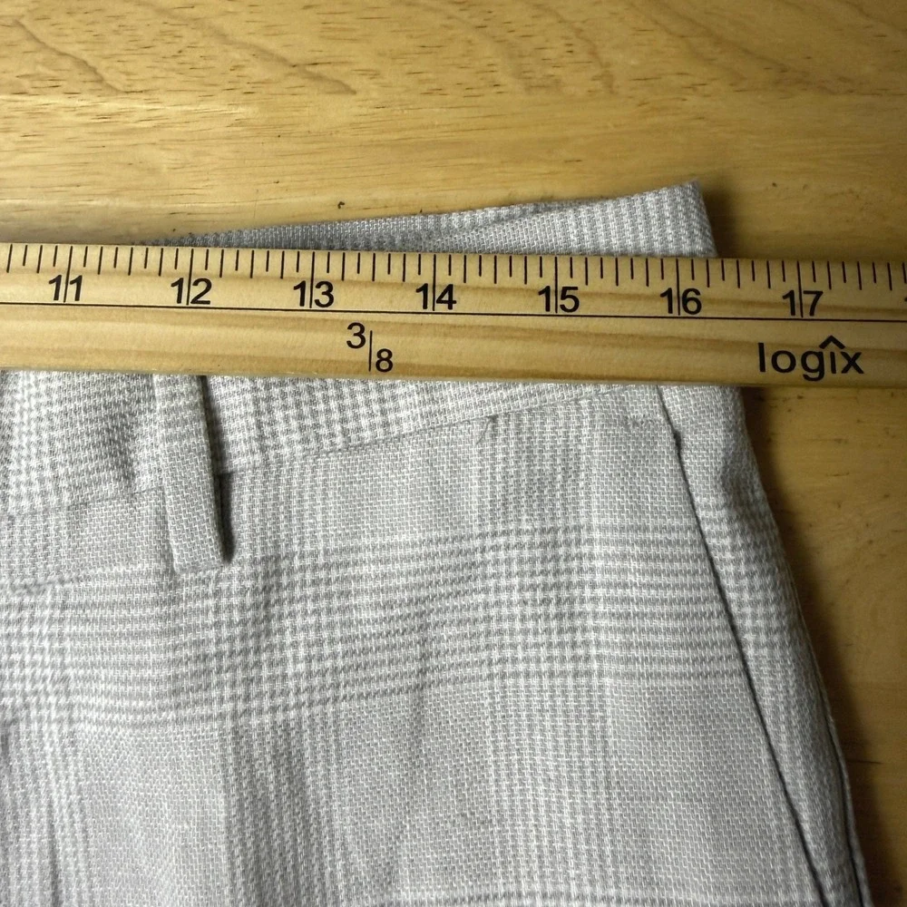 Banana Republic LINEN Blend Tailored Fit Pants Mens 31x28 Grey Glen Plaid Flat